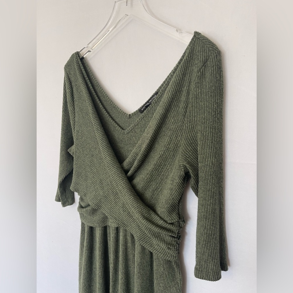 Green Ribbed‎ Knit Wrap Dress Boston Proper Large - Picture 3 of 9